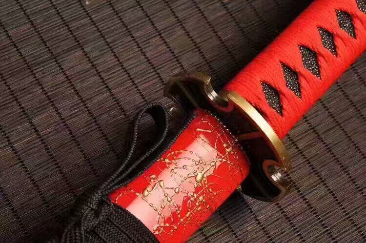 Samurai sword,High carbon steel burn blade,Red scabbard,Alloy tsuba,Full tang - Chinese sword shop