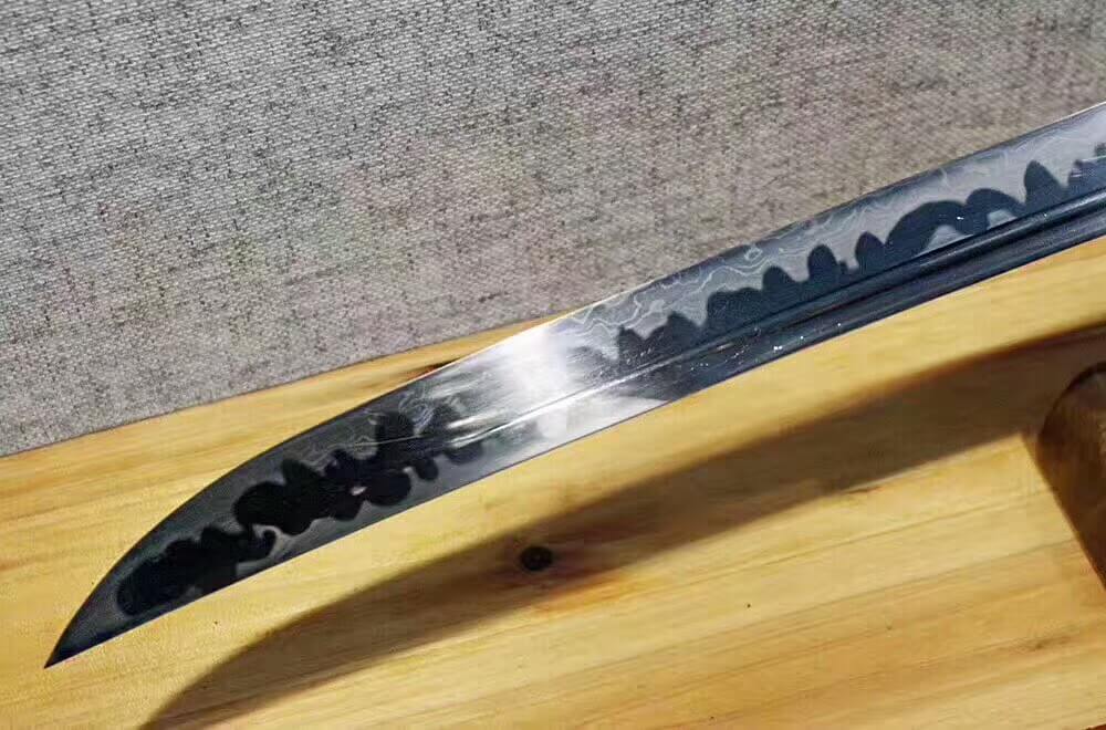 Broadsword,Damascus steel burn blade,Red skin scabbard,Brass fitting - Chinese sword shop