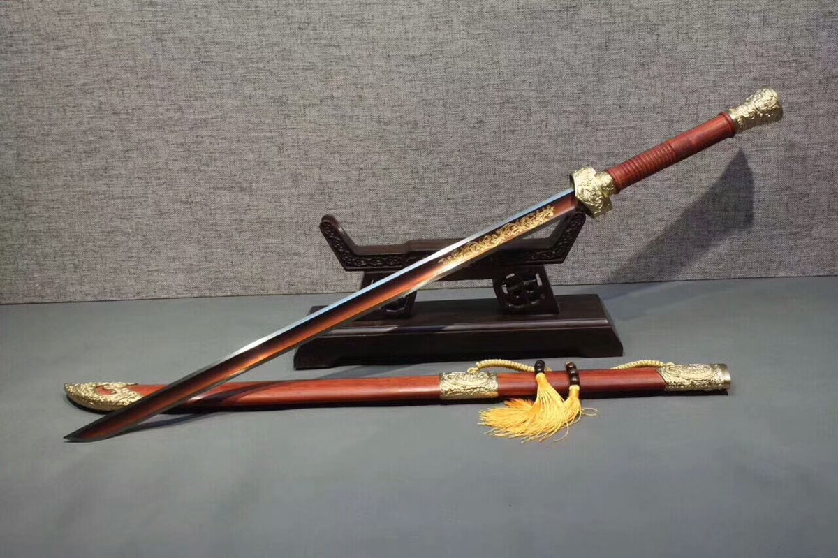 Cut horse broadsword,High carbon steel blade,Red Scabbard,Brass fitting - Chinese sword shop