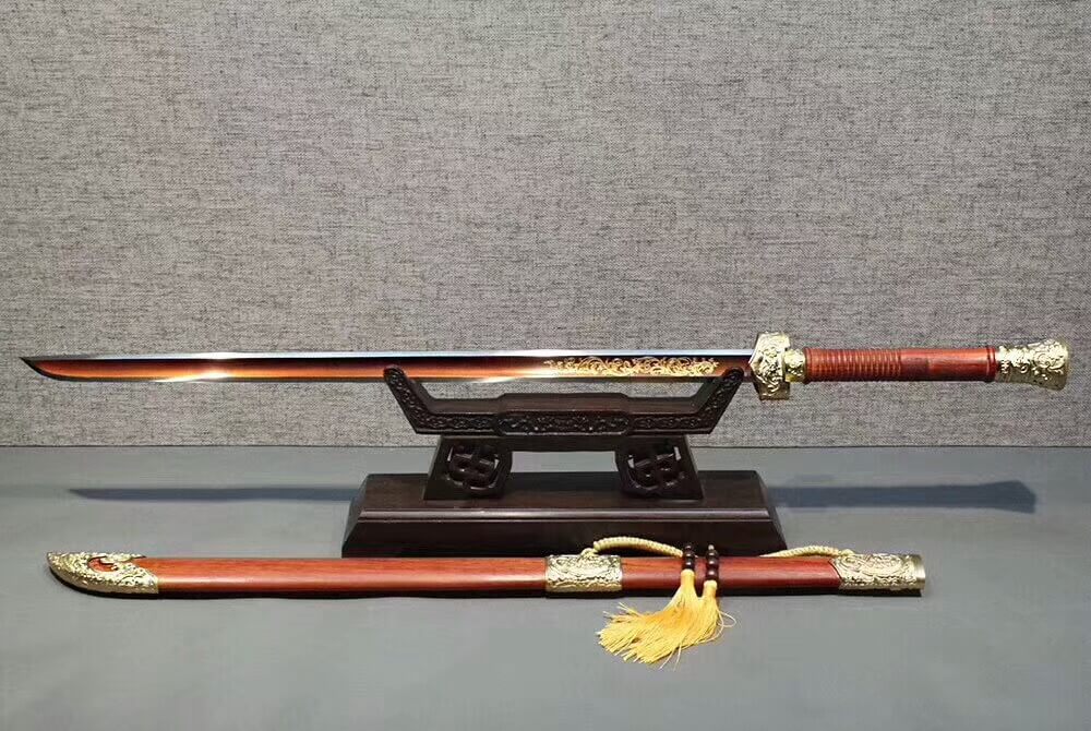 Cut horse broadsword,High carbon steel blade,Red Scabbard,Brass fitting - Chinese sword shop