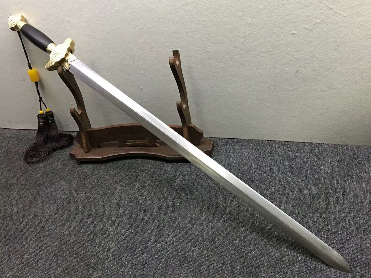 Peony sword,Handmade Damascus steel blade,Brass,Black wood,Full tang - Chinese sword shop