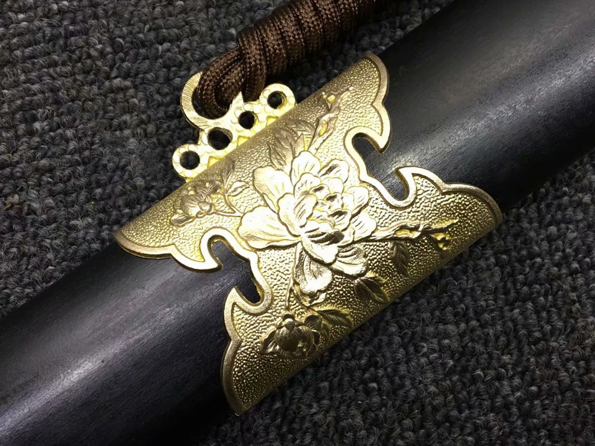 Peony sword,Handmade Damascus steel blade,Brass,Black wood,Full tang - Chinese sword shop