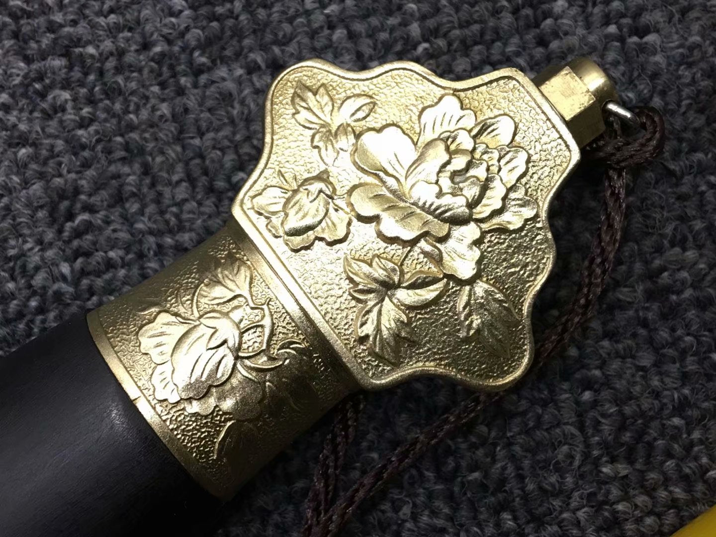 Peony sword,Handmade Damascus steel blade,Brass,Black wood,Full tang - Chinese sword shop