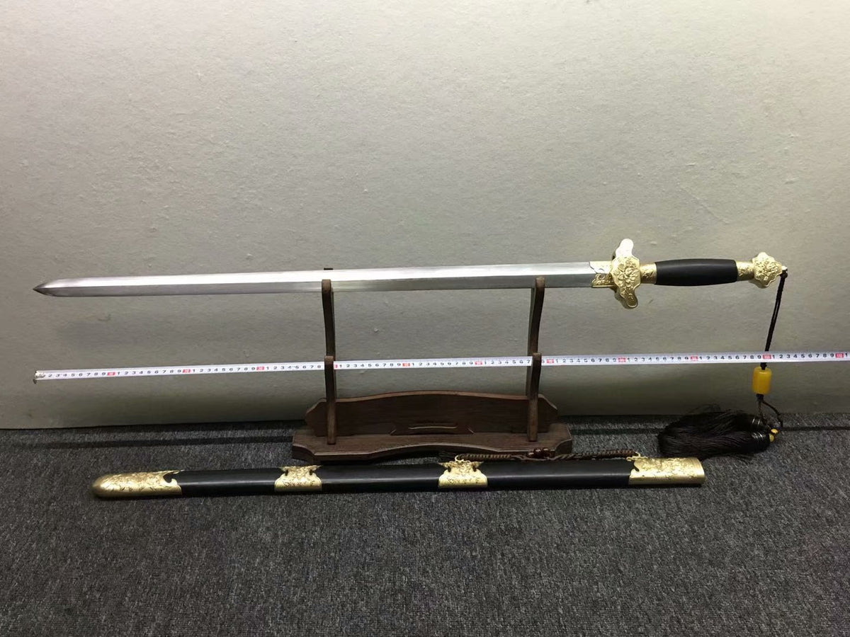 Peony sword,Handmade Damascus steel blade,Brass,Black wood,Full tang - Chinese sword shop