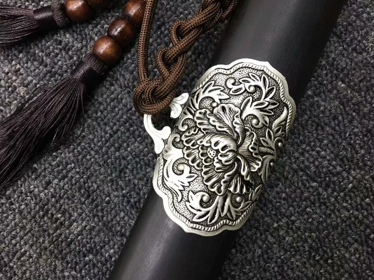 Peony sword(Damascus steel blade,Black wood,Alloy)Hand Forged - Chinese sword shop