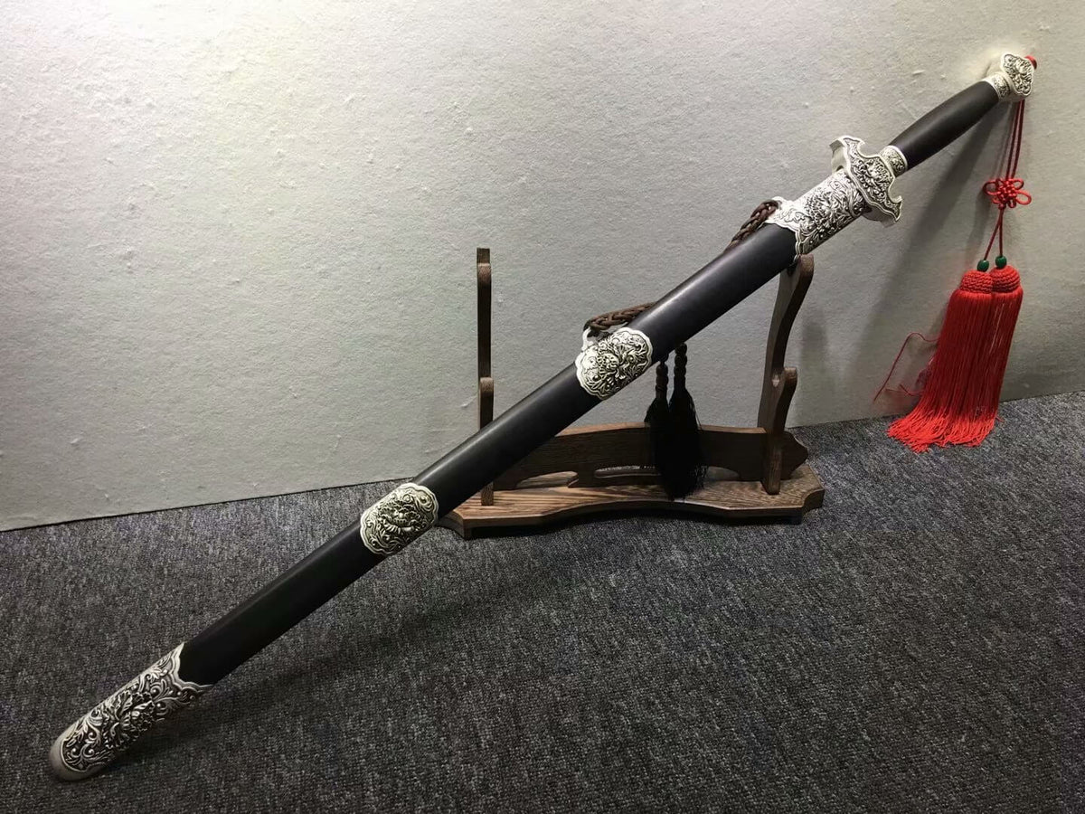 Peony sword(Damascus steel blade,Black wood,Alloy)Hand Forged - Chinese sword shop