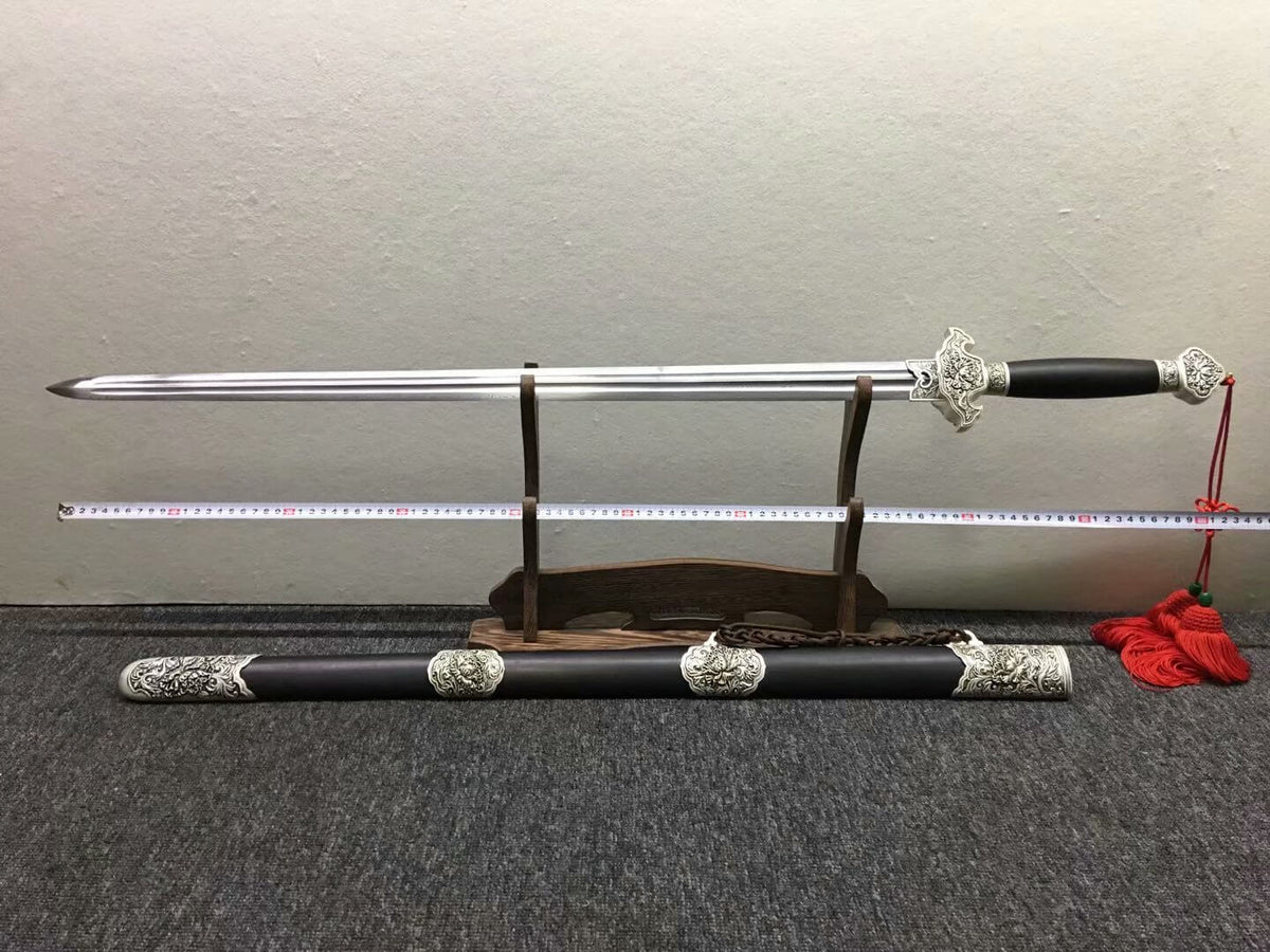Peony sword(Damascus steel blade,Black wood,Alloy)Hand Forged - Chinese sword shop
