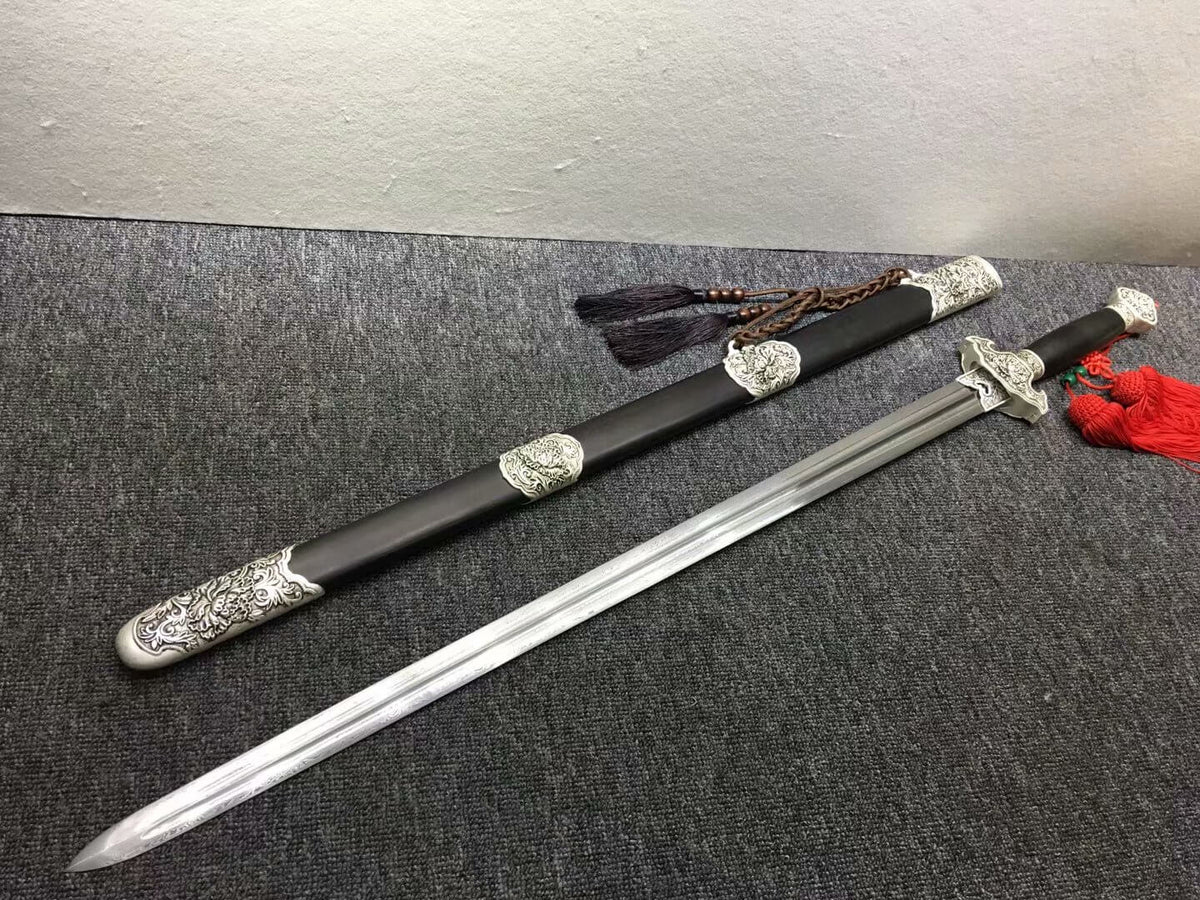 Peony sword(Damascus steel blade,Black wood,Alloy)Hand Forged - Chinese sword shop