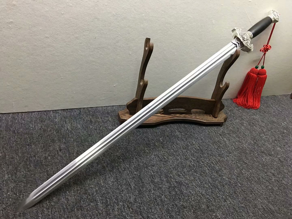 Peony sword(Damascus steel blade,Black wood,Alloy)Hand Forged - Chinese sword shop