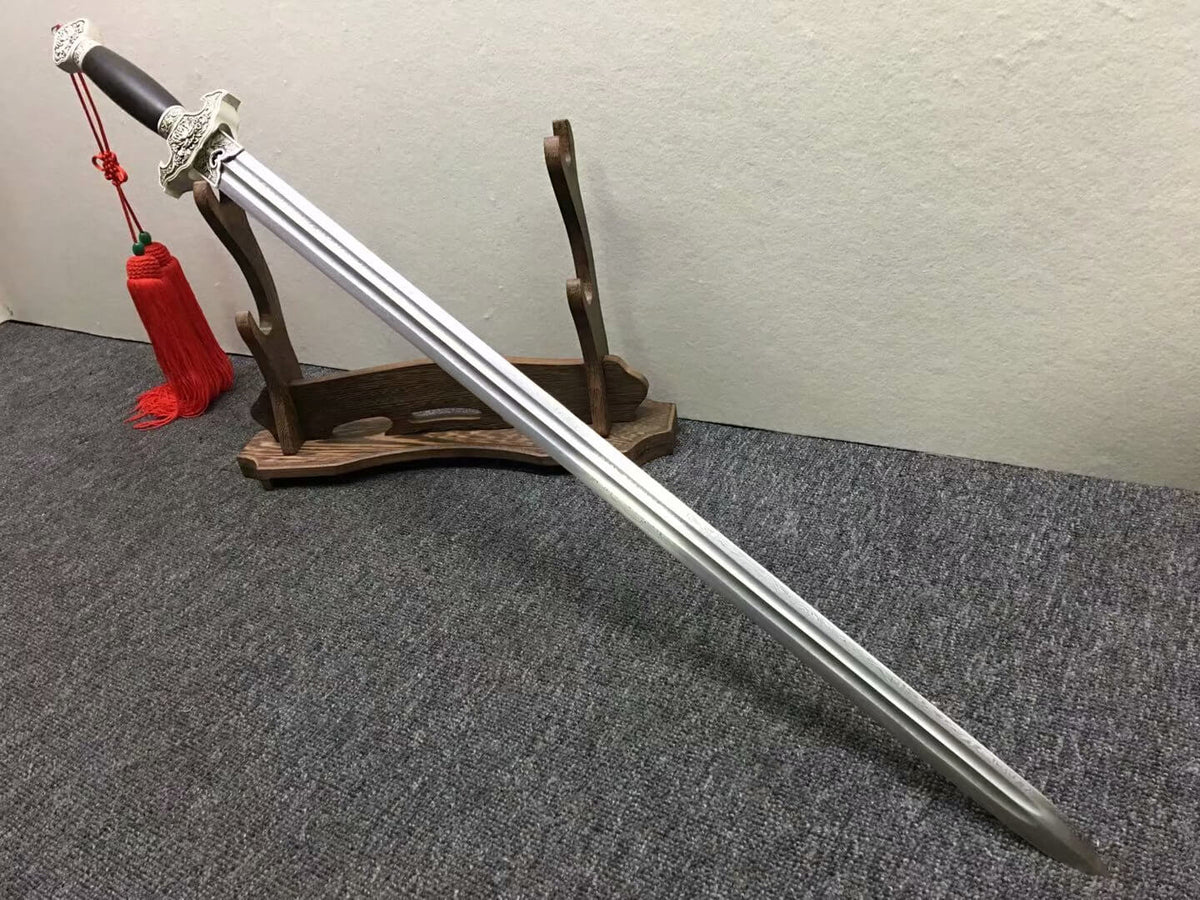 Peony sword(Damascus steel blade,Black wood,Alloy)Hand Forged - Chinese sword shop