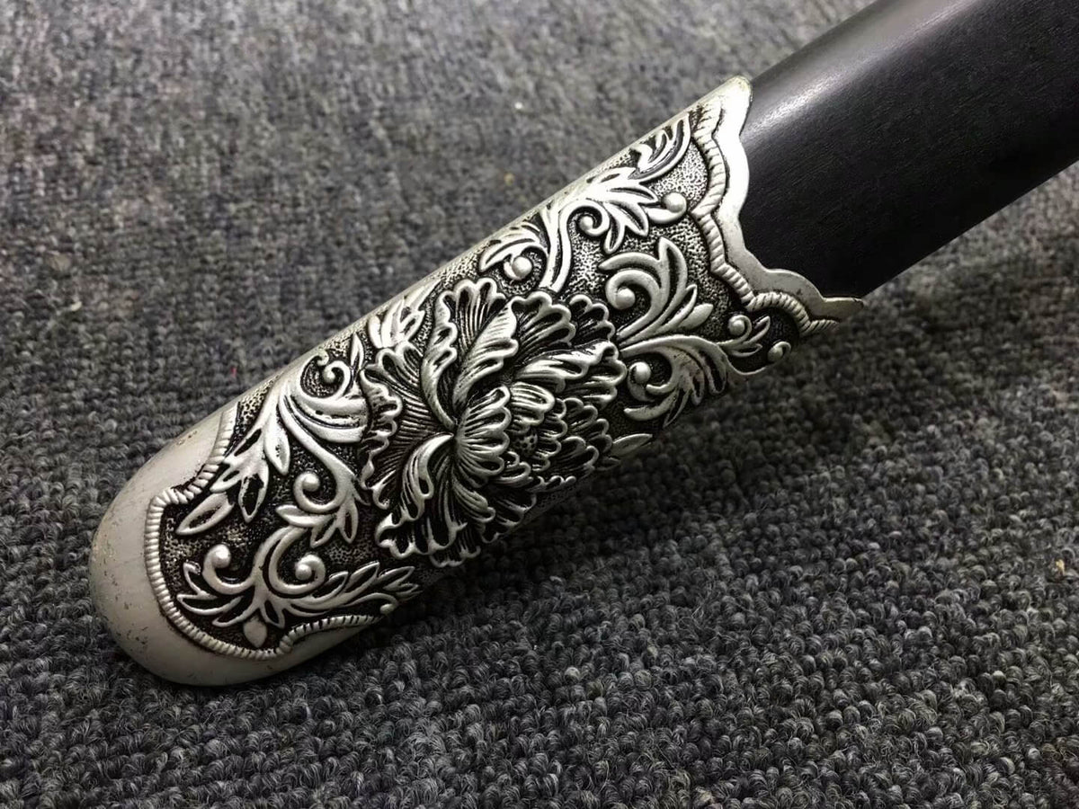 Peony sword(Damascus steel blade,Black wood,Alloy)Hand Forged - Chinese sword shop