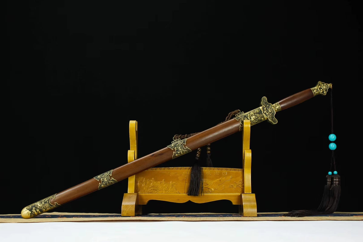 Peony sword,Hand forged,Damascus steel blade,Brass fitting,Rosewood - Chinese sword shop
