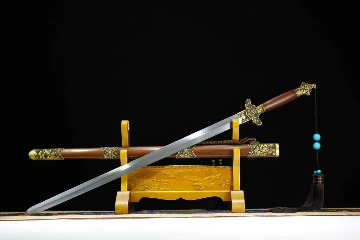 Peony sword,Hand forged,Damascus steel blade,Brass fitting,Rosewood - Chinese sword shop