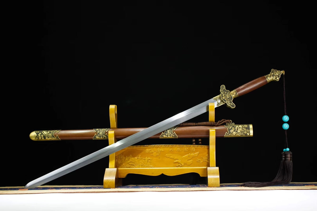 Peony sword,Hand forged,Damascus steel blade,Brass fitting,Rosewood - Chinese sword shop