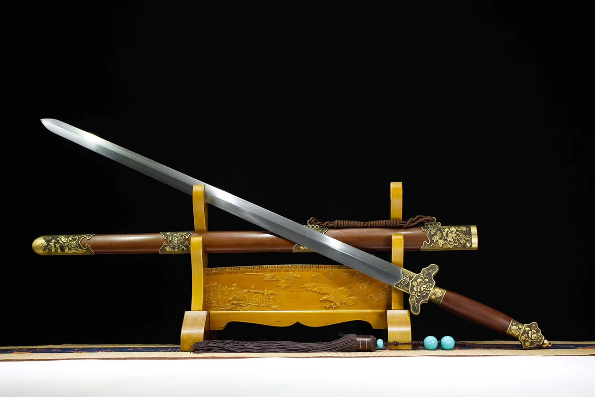 Peony sword,Hand forged,Damascus steel blade,Brass fitting,Rosewood - Chinese sword shop