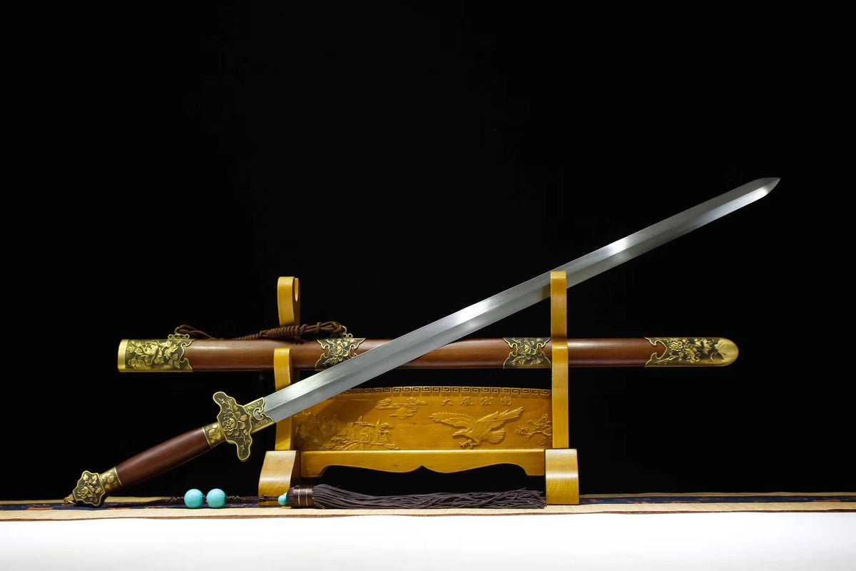 Peony sword,Hand forged,Damascus steel blade,Brass fitting,Rosewood - Chinese sword shop