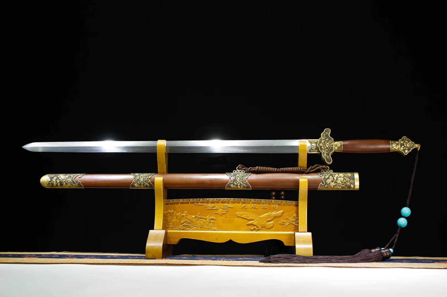 Peony sword,Hand forged,Damascus steel blade,Brass fitting,Rosewood - Chinese sword shop