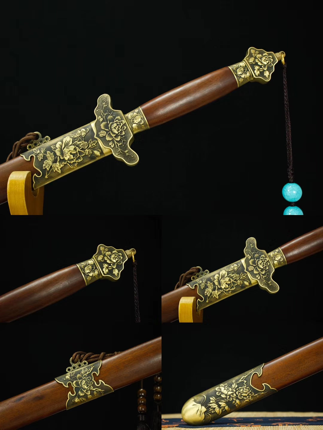 Peony sword,Hand forged,Damascus steel blade,Brass fitting,Rosewood - Chinese sword shop