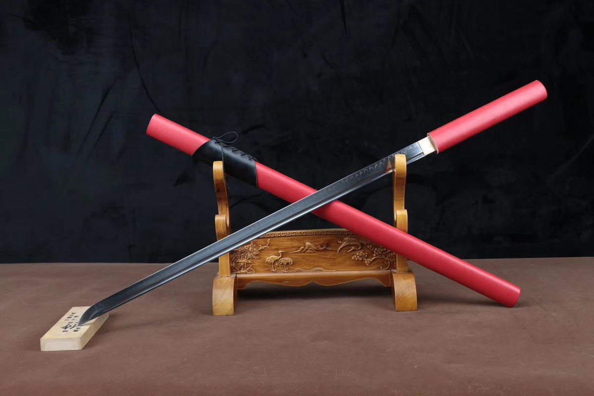 Ninja sword,High carbon steel burn blade,Leather scabbard&Handmade art - Chinese sword shop
