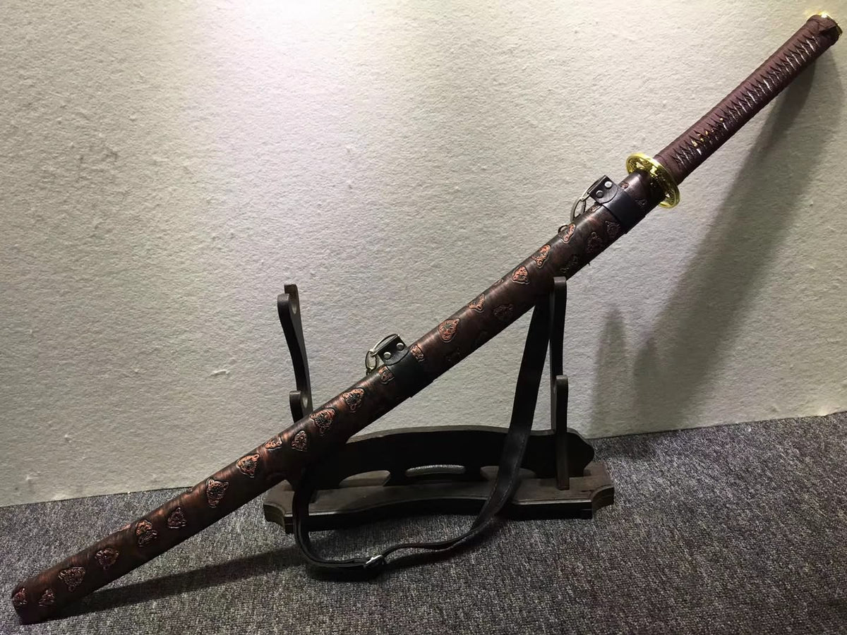 Nihontou katana,High carbon steel burn blade,Leather,Alloy - Chinese sword shop