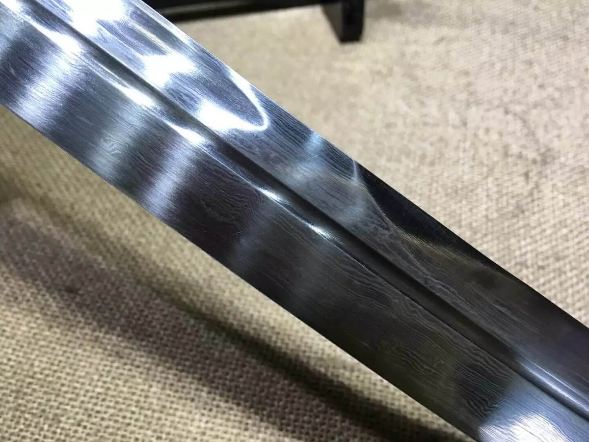 Broadsword,Damascus steel blade,Black scabbard,Alloy fitting&Handmade art - Chinese sword shop