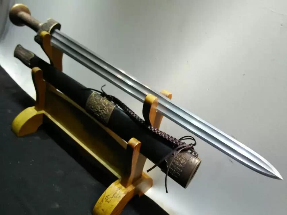 Hyakuhisa sword(Damascus steel bade,Black scabbard,Brass fittings)Length 29" - Chinese sword shop