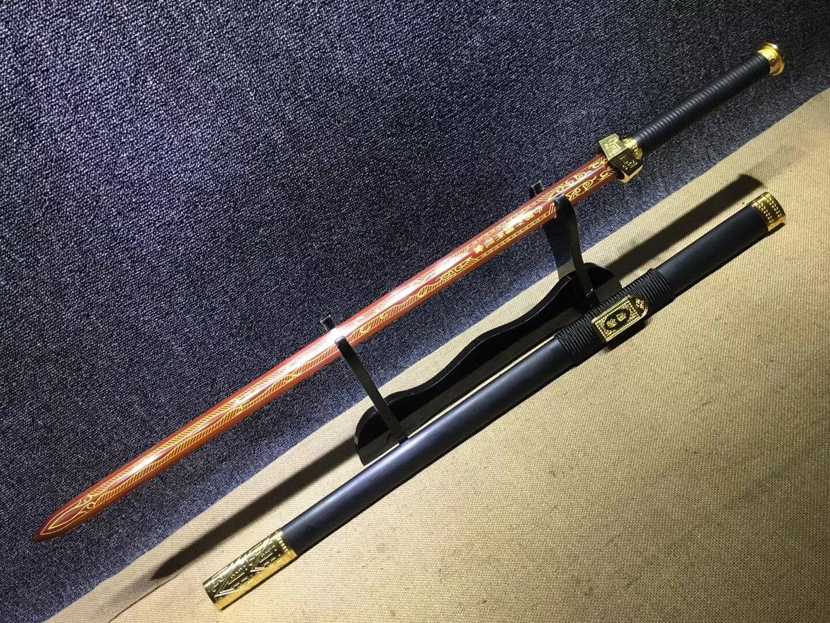 Qin jian,High carbon steel blade,Black scabbard,Alloy fitting,Feng shui - Chinese sword shop