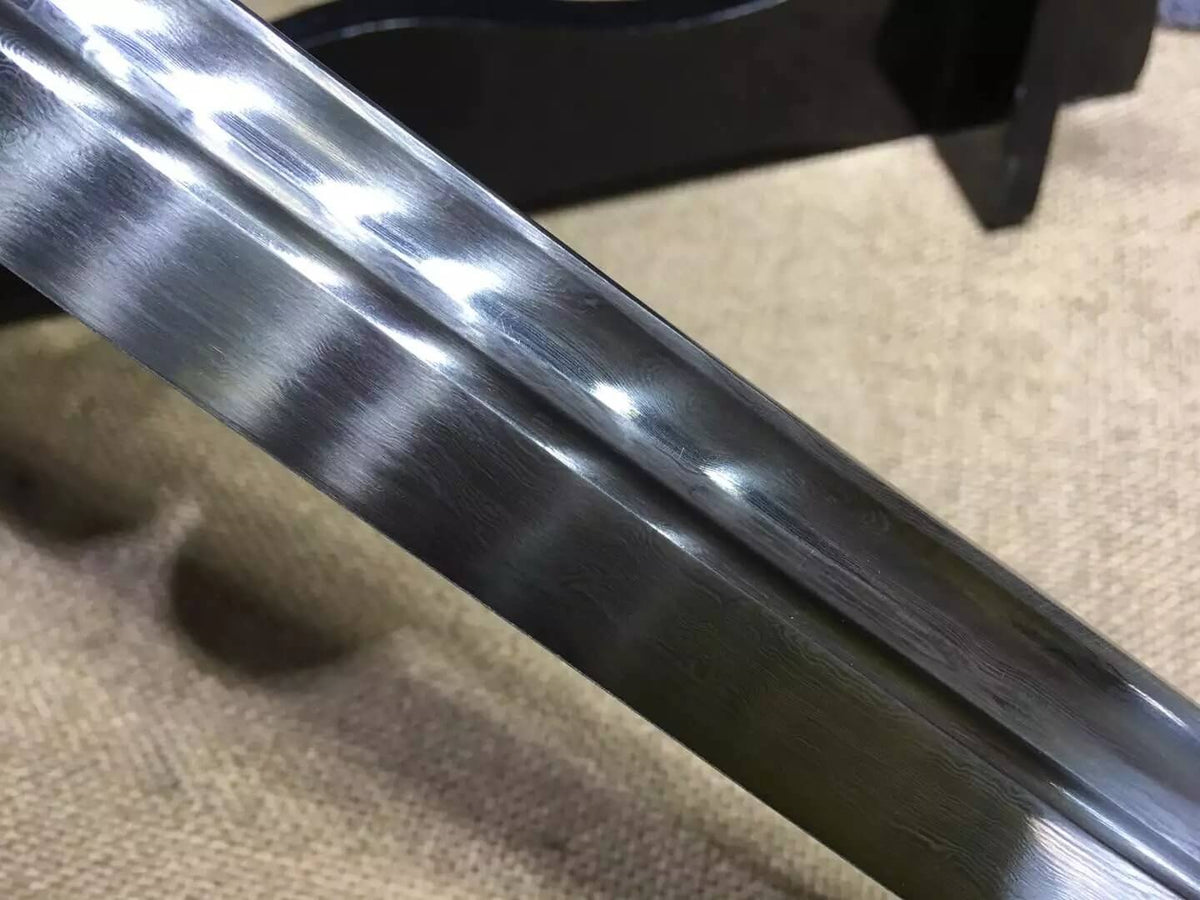 Broadsword,Damascus steel blade,Black scabbard,Alloy fitting&Handmade art - Chinese sword shop