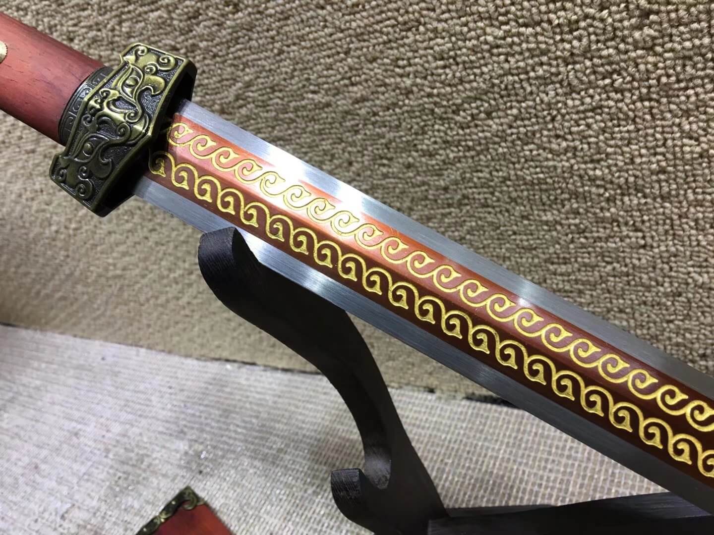 Han jian,High carbon steel,Red scabbard,Alloy fittings,Full tang,Length 31" - Chinese sword shop