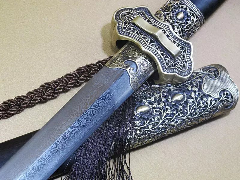 Tang jian/Damascus steel blade,Wood scabbard,Copper fitting - Chinese sword shop