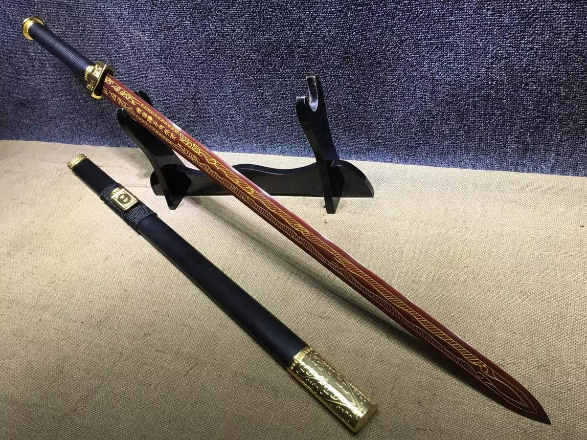 Qin jian,High carbon steel blade,Black scabbard,Alloy fitting,Feng shui - Chinese sword shop