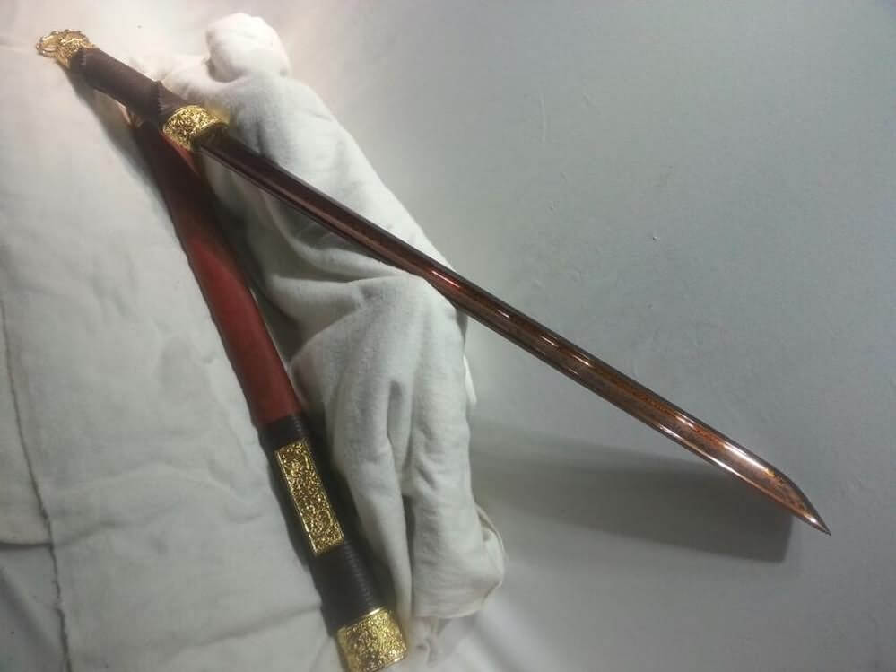 Han jian(Damascus steel red blade,Red wood scabbard,Alloy fitted)Length 30" - Chinese sword shop