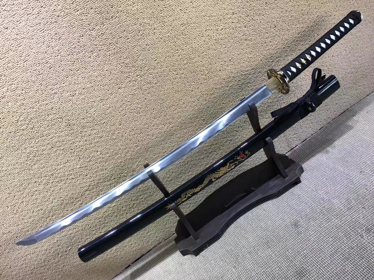 Katana,Medium carbon steel,Black scabbard,Bamboo Tsuba,Full tang - Chinese sword shop