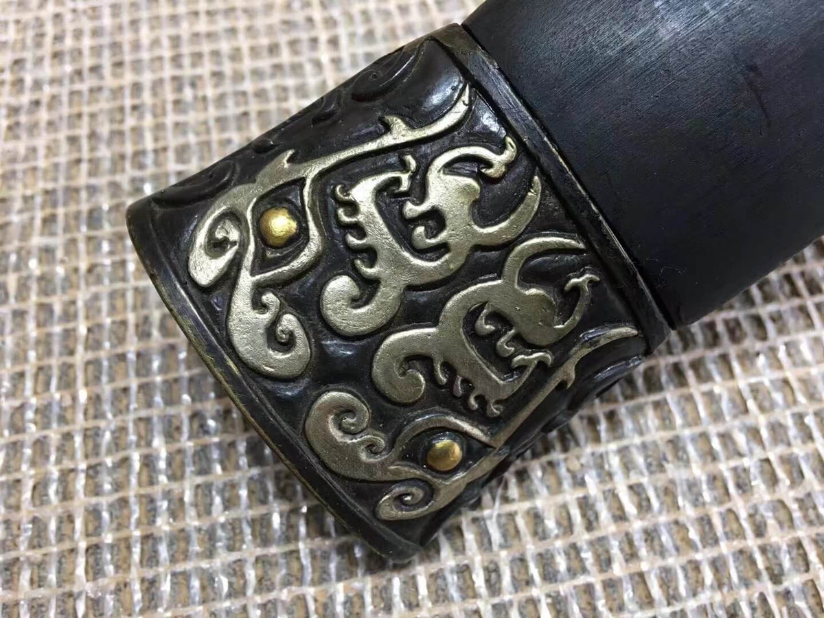 Han sword(Damascus steel octahedral bade,Black wood,Brass fittings)Length 41" - Chinese sword shop