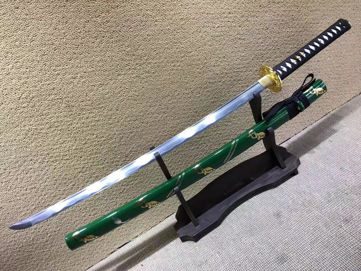 Samurai sword,Medium carbon steel,Green scabbard,Alloy fitted,Length 39 inch - Chinese sword shop