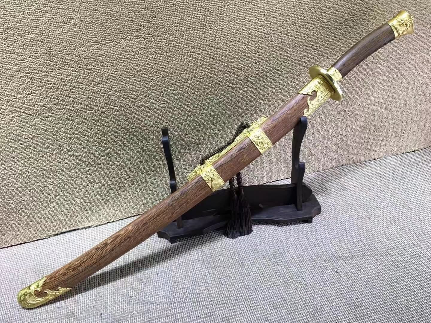 Qing broadsword,T10 high carbon steel burn blade,Rosewood,Alloy - Chinese sword shop