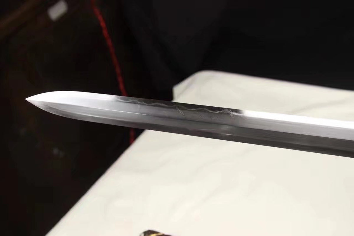 Chinese sword,Damascus steel blade,Skin scabbard,Brass fitting,Full tang&Handmade art - Chinese sword shop