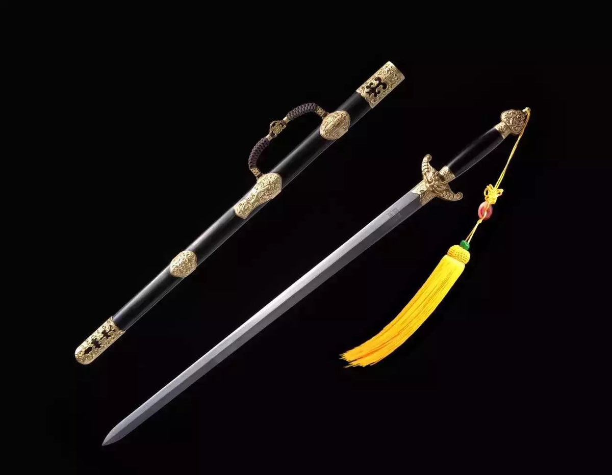 Qing Dynasty sword,Damascus steel,Ebony scabbard,Copper fitting,Length 39 inch - Chinese sword shop