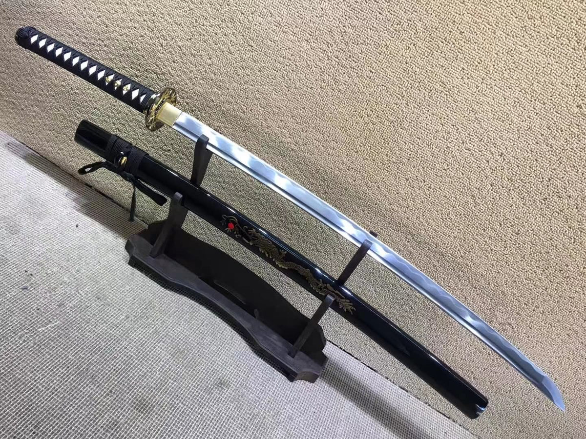 Katana,Medium carbon steel,Black scabbard,Bamboo Tsuba,Full tang - Chinese sword shop