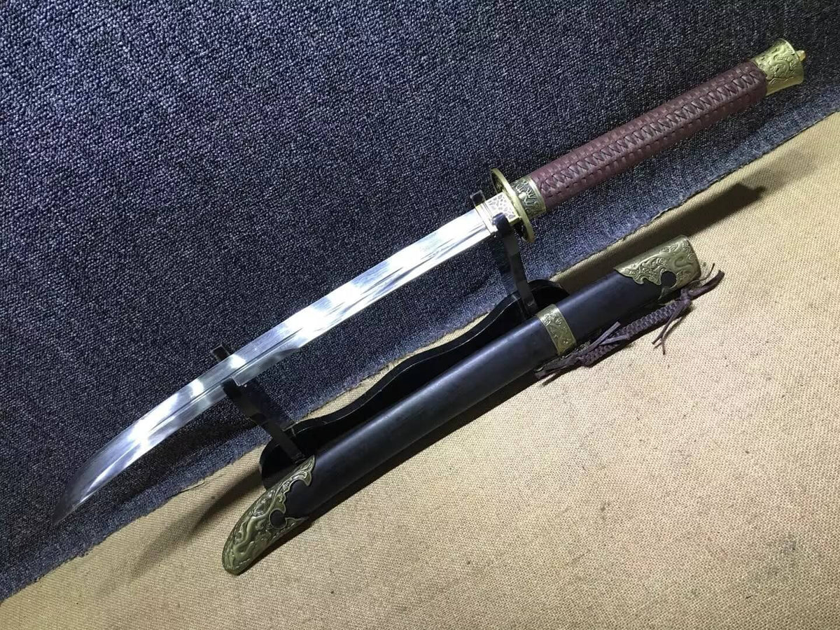 Broadsword,Damascus steel blade,Black scabbard,Alloy fitting&Handmade art - Chinese sword shop