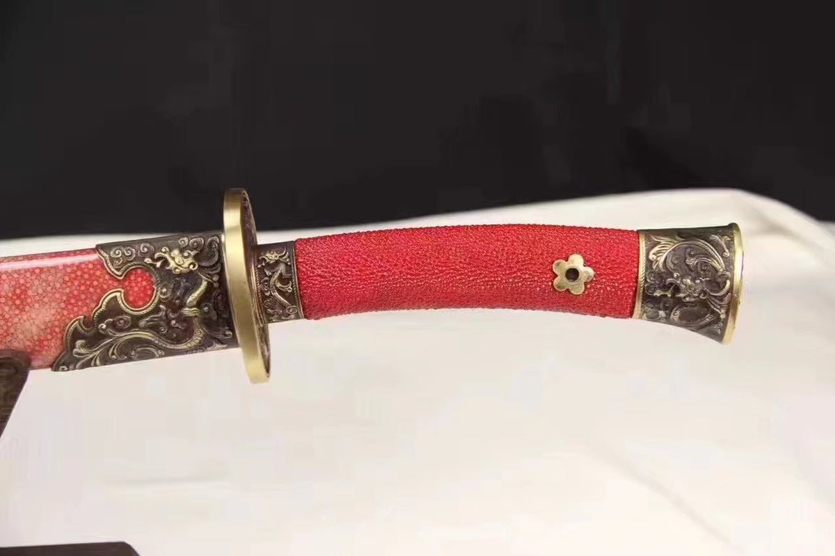 Broadsword sword,Folded steel,Red skinscabbard,Copper fitting&handmade art - Chinese sword shop