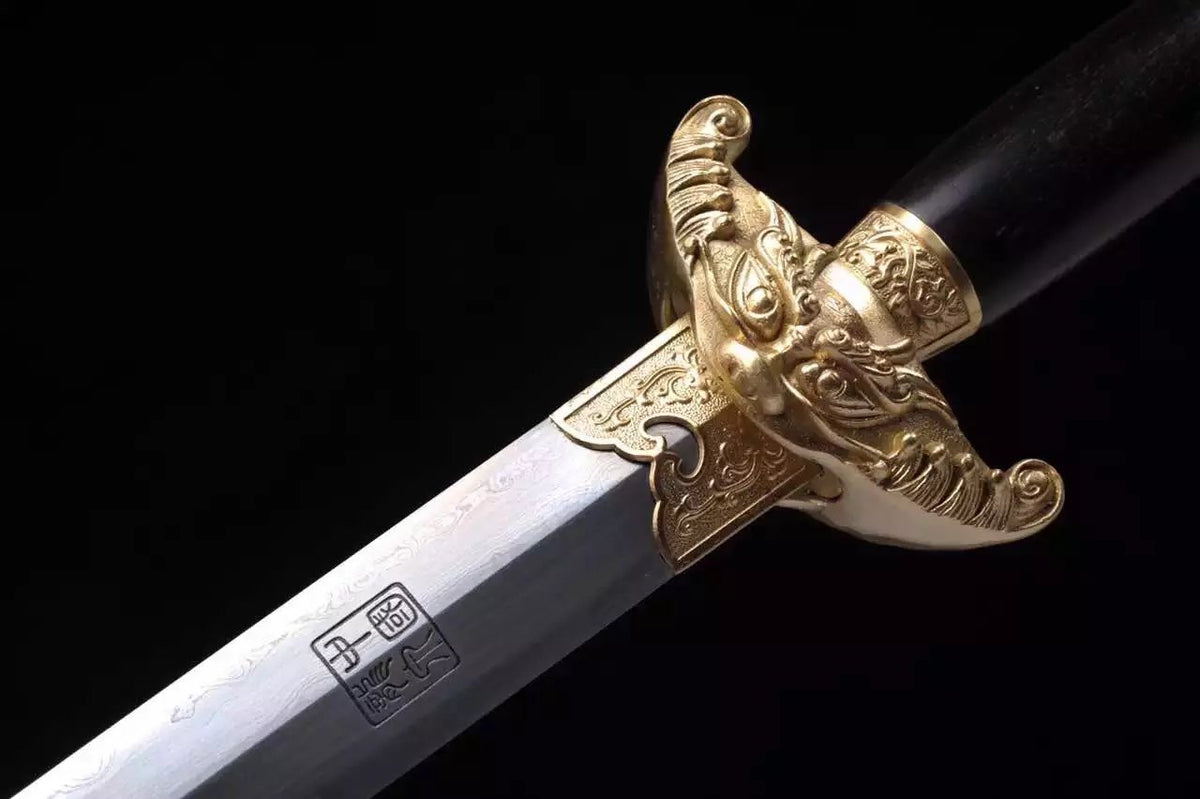 Qing Dynasty sword,Damascus steel,Ebony scabbard,Copper fitting,Length 39 inch - Chinese sword shop