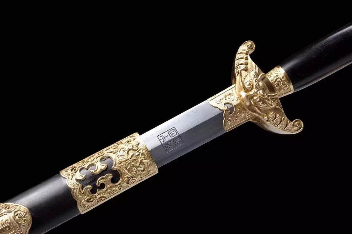 Qing Dynasty sword,Damascus steel,Ebony scabbard,Copper fitting,Length 39 inch - Chinese sword shop