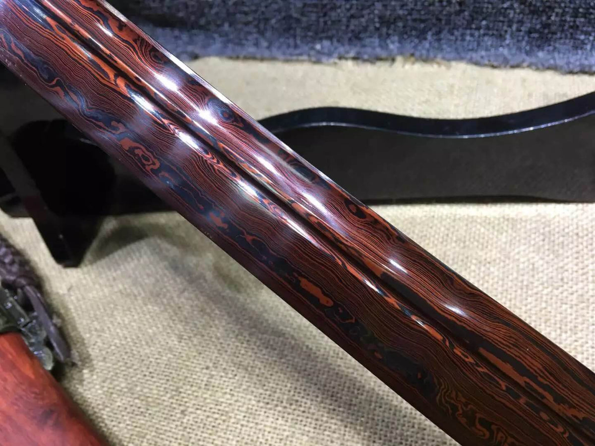 Broadsword,Damascus steel red blade,Red scabbard,Alloy fitting - Chinese sword shop