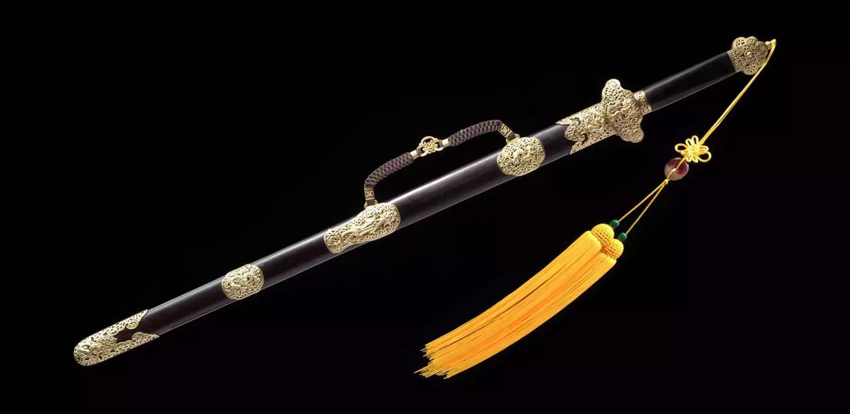 Qing Dynasty sword,Damascus steel,Ebony scabbard,Copper fitting,Length 39 inch - Chinese sword shop