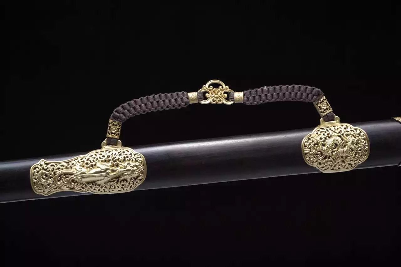 Qing Dynasty sword,Damascus steel,Ebony scabbard,Copper fitting,Length 39 inch - Chinese sword shop