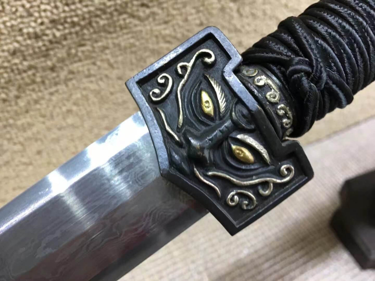 Han sword(Damascus steel octahedral bade,Black wood,Brass fittings)Length 41" - Chinese sword shop