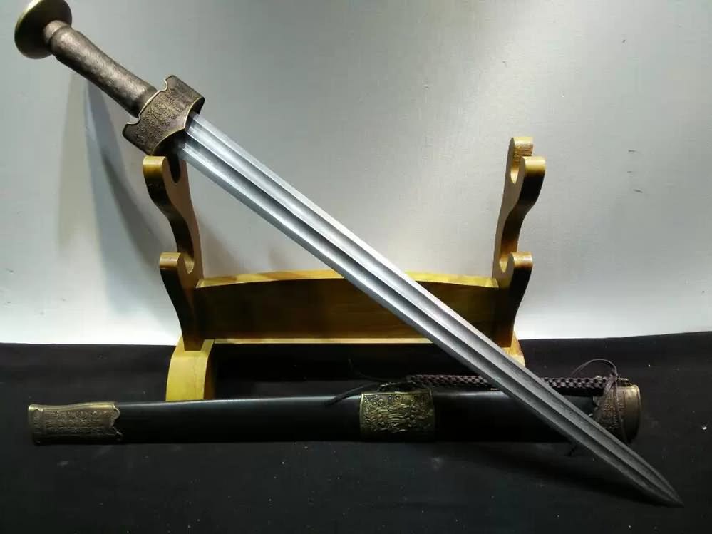 Hyakuhisa sword(Damascus steel bade,Black scabbard,Brass fittings)Length 29" - Chinese sword shop