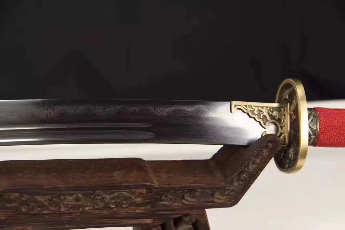 Broadsword sword,Folded steel,Red skinscabbard,Copper fitting&handmade art - Chinese sword shop