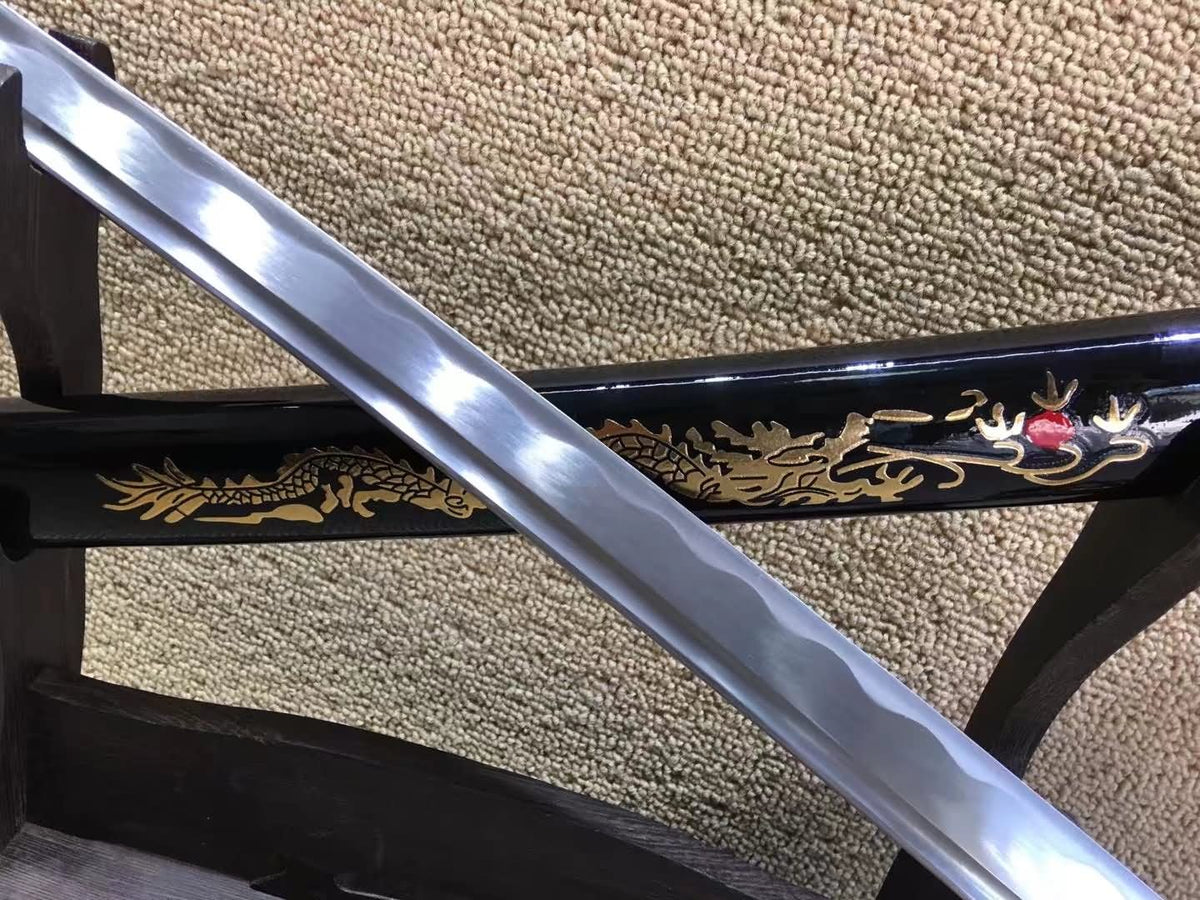 Katana,Medium carbon steel,Black scabbard,Bamboo Tsuba,Full tang - Chinese sword shop